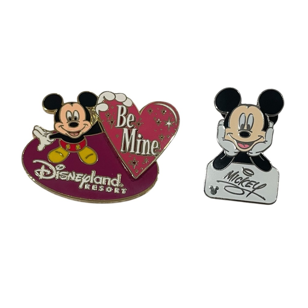 Disney Pins Set of 2 Disneyland Resort Be Mine and Mickey Autograph EUC
